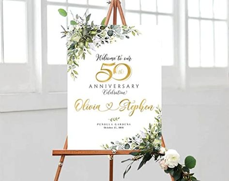 Anniversary Welcome Sign, 50th Wedding Anniversary Decorations, Sign In Table, 50th Anniversary Decorations, 50th Anniversary Invitations, Gold Wedding Signs, Anniversary Poster, 50th Wedding Anniversary Party, Wedding Anniversary Decorations