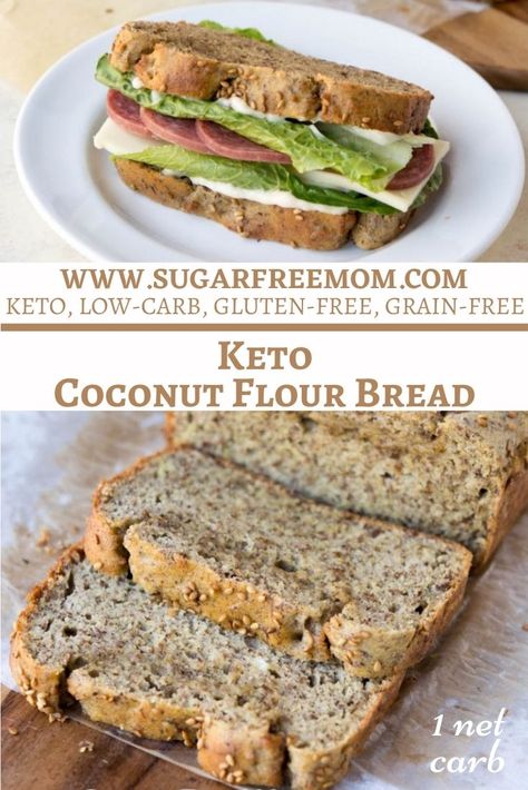 Keto Coconut Flour Bread (Low Carb, Nut Free, Paleo) Best Low Carb Bread, Low Carb Sandwiches, Coconut Flour Bread, Best Keto Bread, Flour Bread, Coconut Flour Recipes, Lowest Carb Bread Recipe, Postre Keto, Low Carb Low Fat Recipes