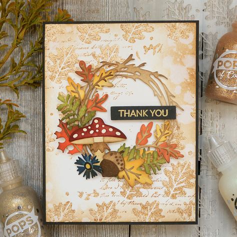 Sizzix Thinlits Dies Cards, Tim Holtz Funky Foliage, Tim Holtz Thank You Cards, Tim Holtz Sizzix Dies, Leaves Stencil, Decorative Envelopes, Fall Cards Handmade, Thanksgiving Cards Handmade, Fall Greeting Cards