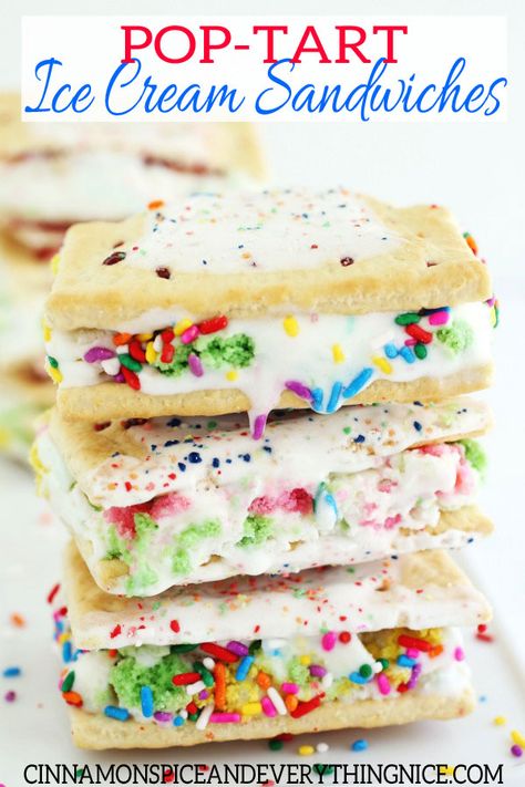 Pop-Tart Ice Cream Sandwiches | Cinnamon Girl Recipes | Bloglovin’ Fluffy Frosting Recipes, Strawberry Pop Tart, Caramel Ice Cream, Pop Tart, Sandwich Cake, Cold Treats, Cinnamon Girl, Ice Cream Sandwiches, Birthday Cake Recipe