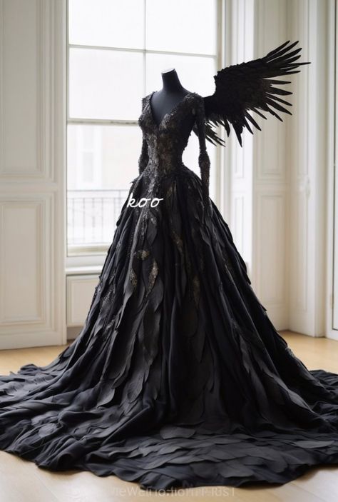 Fairy Gown, Raven Dress, Magical Dress, Bird Dress, Fantasy Gowns, Black Feathers, Black Swan, Fashion Black, Dark Fashion