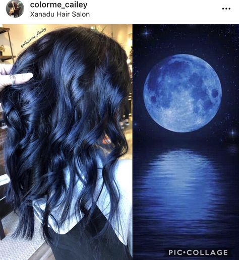 Dark And Blue Hair, Midnight Blue Hair With Highlights, Blurple Hair Color, Midnight Blue Black Hair Color, Makeup For Blue Hair, Midnight Dark Blue Hair, Colors For Blue Eyes, Indigo Hair Color, Hair Colors For Blue Eyes