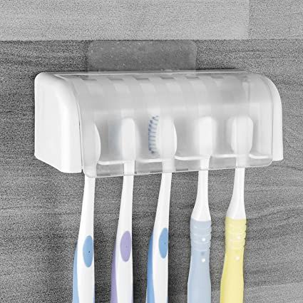 5 Slots Wall Mount Toothbrush Holder with Cover, Self Adhesive Toothbrush Storage Organizer for Shower, Toothbrush Hanger for Bathroom, Medicine Cabinet, Dorm Toothbrush Storage, Toothbrush Holders, Storage Organizer, Medicine Cabinet, Toothbrush Holder, Bathroom Medicine Cabinet, Wall Mount, Slots, Shower