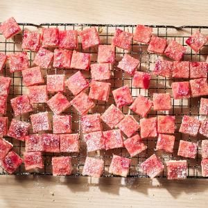 Rhubarb Squares Recipe | Fruit Desserts | Hannaford Rhubarb Squares Recipes, Rhubarb Candy, Meatball Cups, Rhubarb Squares, Printable Recipes, Square Recipes, Stop And Shop, Jelly Roll Pan, Rhubarb Recipes