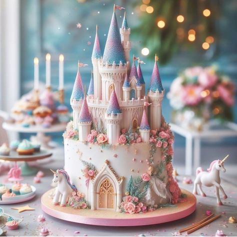 Fairy Tail Cake, Fairytale Birthday Cake, Fairy Castle Cake, Disney Castle Cake, Princess Baby Shower Cake, Boys First Birthday Cake, Fairytale Birthday, Princess Theme Birthday, Princess Theme Birthday Party