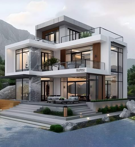 3 Storey Modern House, Designs For Small Kitchens, Modern Duplex Design, House Design Philippines, Modern Art Deco Home, Dream House Pictures, Small House Design Philippines, I Am A Billionaire, Art Deco Homes