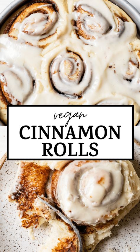 Homemade EASY VEGAN CINNAMON ROLLS filled with cinnamon sugar and topped with the best maple glaze. They're light, fluffy and ready in about 90 minutes! #vegan #cinnamonrolls #vegancinnamonrolls Vegan Cinnamon Rolls Easy, Easy Cinnamon Rolls Recipe, Vegan Cinnamon Rolls, Cinnamon Rolls Easy, Vegan Baking Recipes, Egg Free Recipes, Maple Glaze, Vegan Dessert Recipes, Vegan Treats