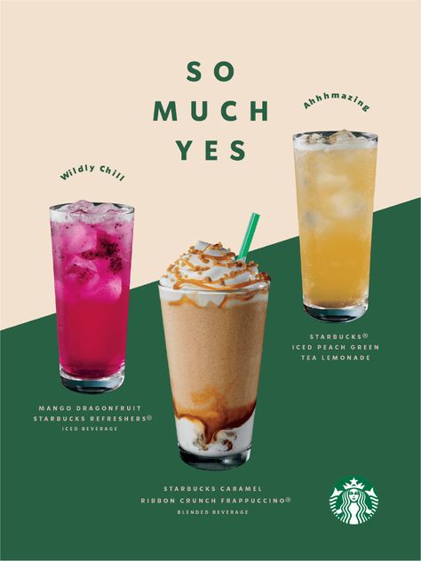 Starbucks Design Poster, Starbucks Graphic Design, Coffee Video Ideas, Starbucks Ads, Starbucks Poster, Peach Green Tea Lemonade, Drink Ads, Coffee Poster Design, Peach Green Tea