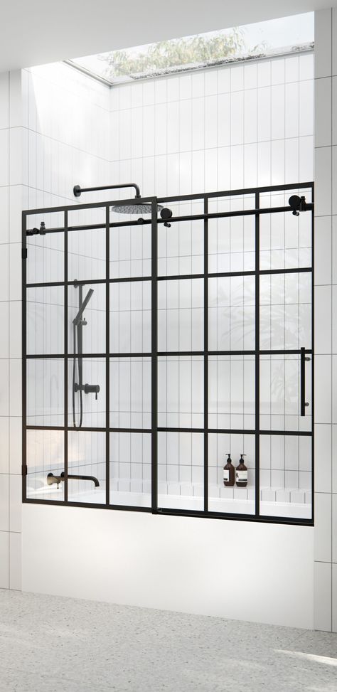 Glass Tub Enclosure, Bathtub With Glass Door, Glass Shower Tub, Tub With Glass Door, Bathtub Shower Door, Glass Bathtub, Bathtub Enclosures, Black Shower Doors, Rv Inspiration