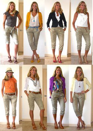 Khaki Dress Outfit, Capri Pants Outfits, Khaki Pants Outfit, Khakis Outfit, Dress Pants Outfits, Khaki Pants Women, Capri Outfits, Match Outfits, Flashback Friday