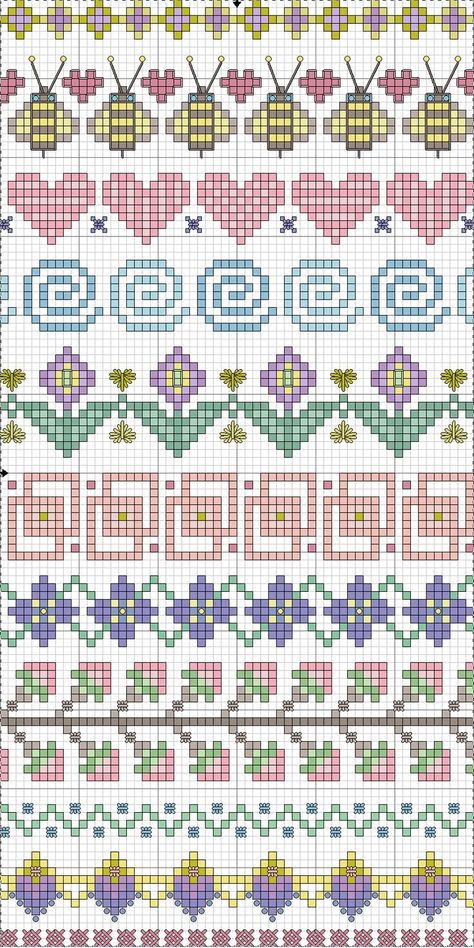 Fair Isle Knitting Patterns, Fair Isles, Hearts And Flowers, Pola Kristik, Pola Sulam, Cross Stitch Borders, Loom Bands, Crochet Borders, Cross Stitch Samplers