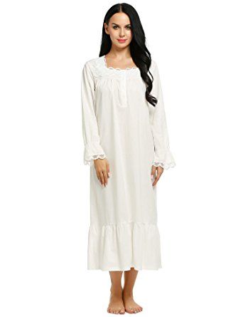 White Cotton Pajamas, Nightgown Cotton, Long Sleeve Night Gown, Fuzzy Sweater Dress, Victorian Nightgown, Vintage Loungewear, White Nightgown, Pajama Dress, Night Dress For Women