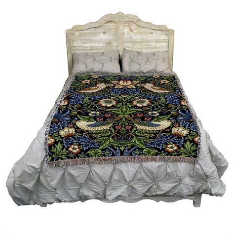 William Morris Strawberry Thief Throw Pure Country, Rose Williams, Colorful Blanket, William Morris Art, William Morris Designs, Grey Throw, Cotton Throw Blanket, Woven Throw Blanket, Blanket Black