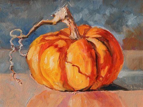 "One Small Pumpkin" original fine art by Carlene Dingman Atwater                                                                                                                                                                                 More Vegetable Painting, Afrique Art, Watercolor Fruit, Watercolor Pumpkins, Pumpkin Painting, Fall Watercolor, Pumpkin Art, Fruit Painting, Daily Painting