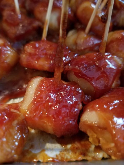 Bacon Wrapped Water Chestnuts II Recipe - Allrecipes.com | Allrecipes Bacon Wrapped Water Chesnuts, Water Chestnuts Wrapped In Bacon, Waterchestnut Recipes, Bacon Wrapped Water Chestnuts, Bacon Wrapped Appetizers, Yummy Appetizers Parties, Chestnut Recipes, Wrapped In Bacon, Easy Bacon