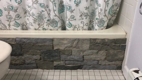 Tub Skirt Ideas Diy, Tub Surround Ideas Cheap, Tub Skirt Ideas, Creative Ceiling Ideas, Diy Tub Skirt, Diy Fun Projects, Tub Surround Ideas, Bathtub Makeover, Painted Shower Tile