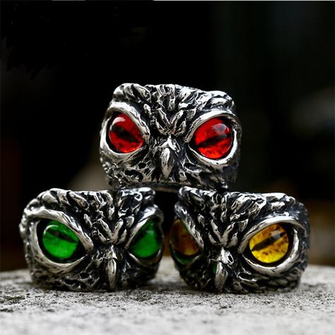 Devil’s Eye Owl Stainless Steel Ring Pet Owl, Yellow Green Eyes, Eyes Ring, Owl Ring, Owl Eyes, Casual Rings, Vintage Fine Jewelry, Choker Pendant, Animal Rings