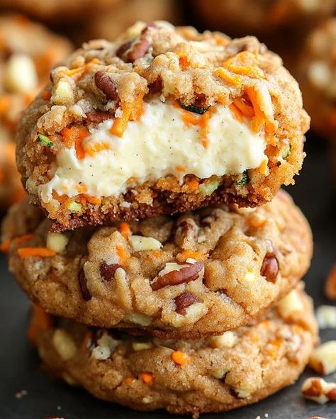 Zucchini Carrot Cake Cheesecake Cookies Recipe Zucchini Carrot Cake, Zucchini Cookie Recipes, Carrot Cheesecake, Cheesecake Cookies Recipes, Carrot Desserts, Zucchini Cookies, Zucchini Cakes Recipe, Zucchini Cheese, Zucchini Carrot