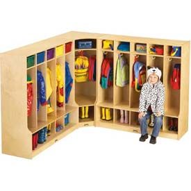 Jonti-Craft® Kid Seat Corner Coat Locker, 24"W x 17-1/2"D x 50-1/2"H, Birch Plywood Bookbag Storage, Home Daycare Ideas, Kids Locker, Daycare Furniture, Daycare Rooms, Preschool Furniture, Daycare Decor, Daycare Design, Classroom Makeover