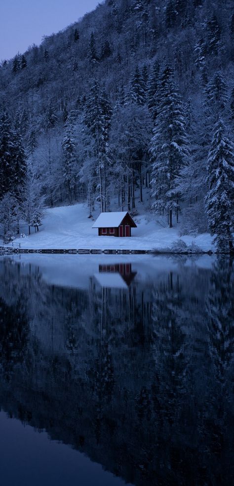 Winter Lockscreen, Snow Cabin, Silent Poetry, Snow Forest, House Building, A Cabin, Winter Wallpaper, Winter Scenery, Lake Forest