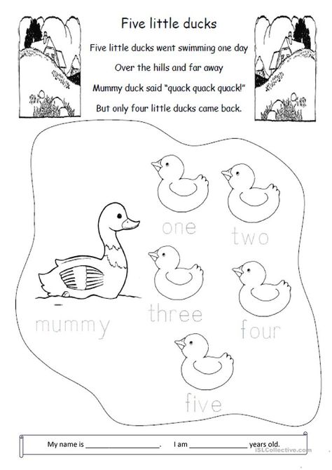 Tracing Kindergarten, Prek Worksheets, Duck Coloring Pages, Five Little Ducks, Nursery Rhymes Activities, Printable Star, Preschool Colors, Chip Clips, Farm Activities