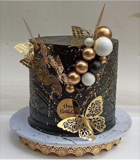 Black And Gold Birthday Cake, Golden Birthday Cakes, Black And Gold Birthday, Black And Gold Cake, Purple Cakes Birthday, Birthday Cake For Husband, Birthday Cake Decorating Ideas, Golden Cake, Gold Birthday Cake