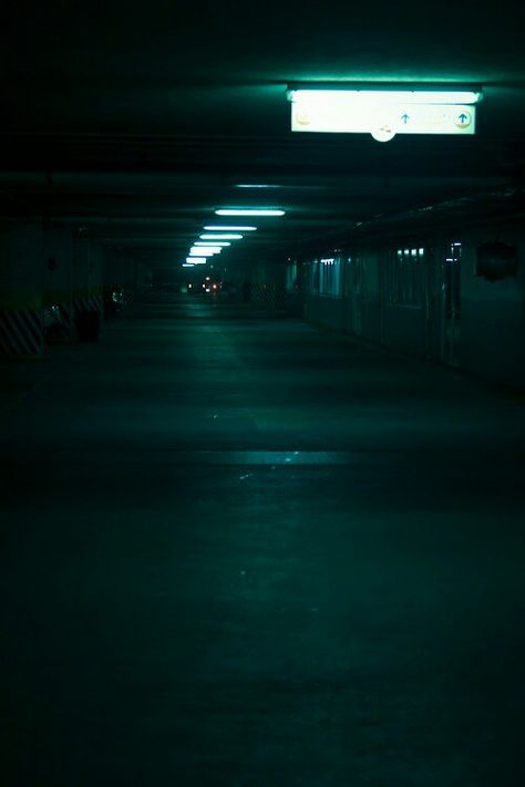 Parking Garage Green aesthetic low light urban night photography Abandoned Underground, City Underground, Mirror's Edge, Perjalanan Kota, Underground Parking, Low Light Photography, Bg Design, Lighting Art, Bad Feeling