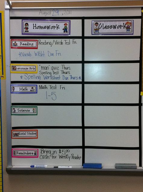 Mrs. Blas' Class Blog: Pictures of the classroom Agenda Board, Homework Board, Classroom Diy, Space Classroom, Teaching Organization, Classroom Idea, Spelling Worksheets, 5th Grade Classroom, Class Decor