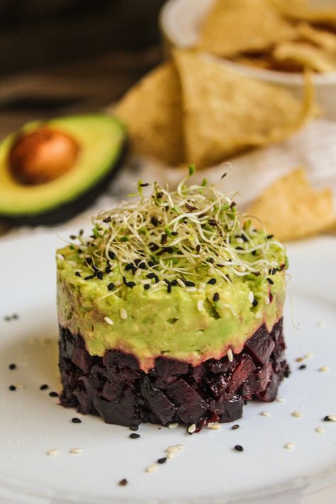 Beet Tartare Recipe, Gourmet Plant Based Recipes, Veggie Tartare, Vegan Tartare, Plant Based Appetizers, Beet Appetizer, Vegan Beet Recipes, Beet Tartare, Avocado Tartare