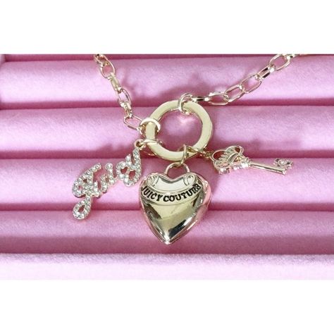 Heart Pendant Necklace Gold, Juicy Couture Jewelry Necklaces, Pink Heart Necklace, Juicy Couture Necklace, Couture Necklace, Juicy Couture Jewelry, Heart Key, Jewelry Accessories Ideas, Rhinestone Bow