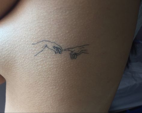 Creation Of Adam Rib Tattoo, Creation Of Adam Tattoo Fine Line, Classical Art Inspired Tattoos, Creation Of Adam Tattoo, Adam Tattoo, Art Inspired Tattoos, The Creation Of Adam, God Tattoos, Rib Tattoo