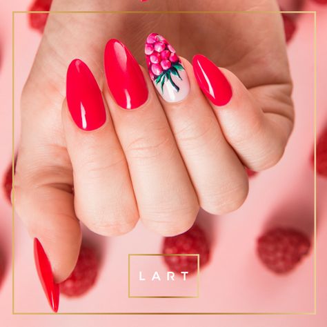 Bet on LART hybrid gel polish to deliver fantastic results for your clients! Amazing for nail art as you can see here 😍👍 LART hybrids are a unique combination of durability and perfectly opaque colours you’ll love 💕 #gelnails #nailcare #beauty #gel #lartnailsuk #nailprofessional #hybrid #experts #durable #professionals #nails #dippingsystem #opaque #gelpolish #shortnails #pronails #nailaholic #justgelpolish #nailist #glossynails #brightnails #almondnails #dopenails Raspberry Nail Art, Raspberry Nails, Gel Polish Manicure, Bright Nails, Dope Nails, Almond Nails, Short Nails, Pink Nails, Gel Polish