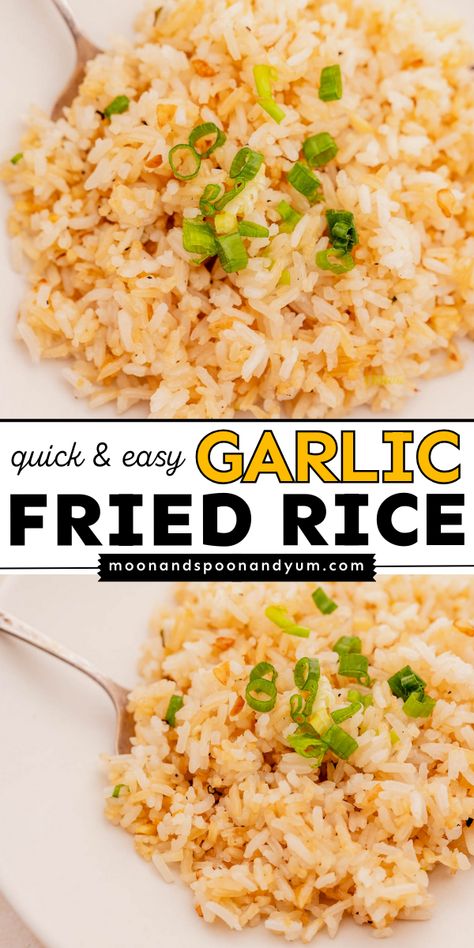 This easy and delicious garlic fried rice is a great way to use up any leftover rice you might have in the fridge! Also known as Filipino garlic fried rice or sinangag, it’s a breakfast staple for many Filipinos worldwide but can also be eaten practically any time of the day. Garlic Rice Filipino, Filipino Garlic Fried Rice, Garlic Fried Rice Recipe, Instant Rice Recipes, Garlic Rice Recipes, Cooked Rice Recipes, Leftover Rice Recipes, Fried Rice Recipe Easy, Garlic Fried Rice