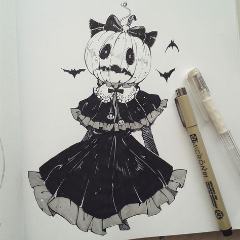 ｃ❍̧ｖｅｎｋａ☥̧ Halloween Drawing Ideas, Pumpkin Drawing, Halloween Drawings, Ink Drawings, Arte Inspo, Wow Art, Creepy Art, 판타지 아트, A Drawing