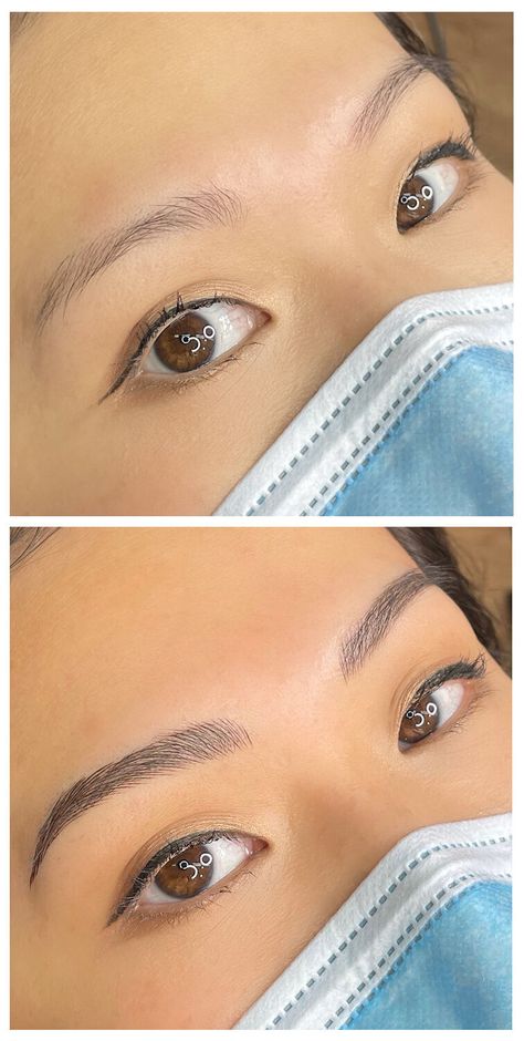 Microblading Eyebrows Asian Eyes, Asian Brows Shape, Microblading Asian Eyebrows, Asian Eyebrows Shaping, Natural Microblading Eyebrows Brown, Nano Blading Eyebrows, Nano Eyebrows, Asian Brows, Natural Microblading Eyebrows