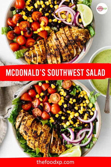 If you are into simple meal prep and effortless lunches, this McDonald's southwest salad recipe is for you. Check out the full recipe on the official website of TheeFoodXP. #mcdonaldssouthwestsaladcopycat #mcdonaldssouthwestsalad #southwestsaladmcdonaldsrecipe #mcdonaldssouthwestsaladrecipe Mcdonalds Southwest Salad Copycat, Mcdonald’s Southwest Salad, Mcdonalds Southwest Salad, Southwest Salad With Chicken, Healthy Mcdonalds, Southwest Salad Recipe, Chicken Lime, Rice Spices, Mcdonalds Recipes