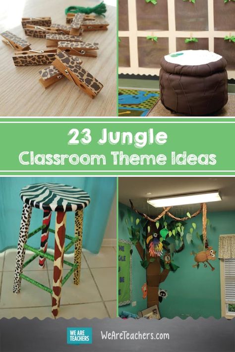 Jungle Classroom Door, Jungle Classroom Theme, Jungle Theme Classroom Decorations, Rainforest Classroom, Safari Theme Classroom, Jungle Theme Rooms, Classroom Theme Ideas, Preschool Jungle, Jungle Classroom