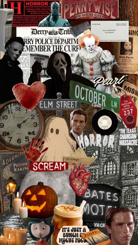 Horror Movie Collage, Wallpaper Horror, Movies Horror, Movie Collage, Overlook Hotel, Collage Wallpaper, Ready For Halloween, Black Lagoon, Collage Making