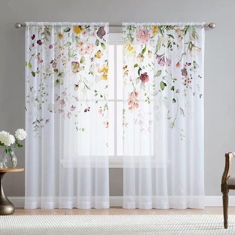 PRICES MAY VARY. Material and Size:The set includes 2 sheer panels of 54" wide x 63" length. Transparent curtains are made of chiffon yarn. Very soft and environmentally friendly. Perfect Design: Designed with rod pockets on top for easy installation.Our transparent printed curtains are made of soft chiffon, lightweight and breathable, simple and elegant, perfect for any room decoration. Multifunctional Curtains: This curtain is perfect for your front window. The fabric is very soft and breathab Butterfly Baby Nursery, Wildflower Nursery Theme, Transparent Curtains, Wildflower Nursery, Butterfly Spring, Drapes For Bedroom, Bee Baby, Luxury Table, Curtains For Living Room