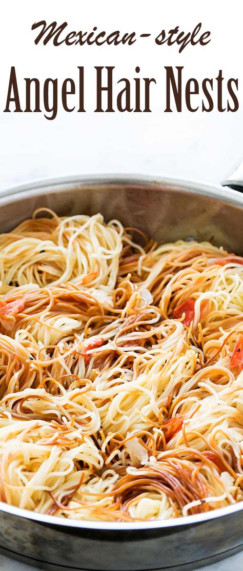 Sopa seca de fideo, angel hair nest pasta, first browned in olive oil, then cooked in a broth with tomatoes and onions. #MexicanFood #AngelHairPasta Vermicelli Recipes, Pastas Recipes, Meal Prep Plans, Angel Hair Pasta, Angel Hair, Fun Easy Recipes, Simply Recipes, Mexican Style, Easy Weeknight Meals