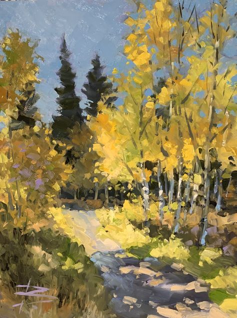 Forest Path Painting, Path Painting, Oil Painting Nature, Yellow Leaf, Art Village, Yellow Tree, Painting Nature, Landscape Quilts, Summer Painting