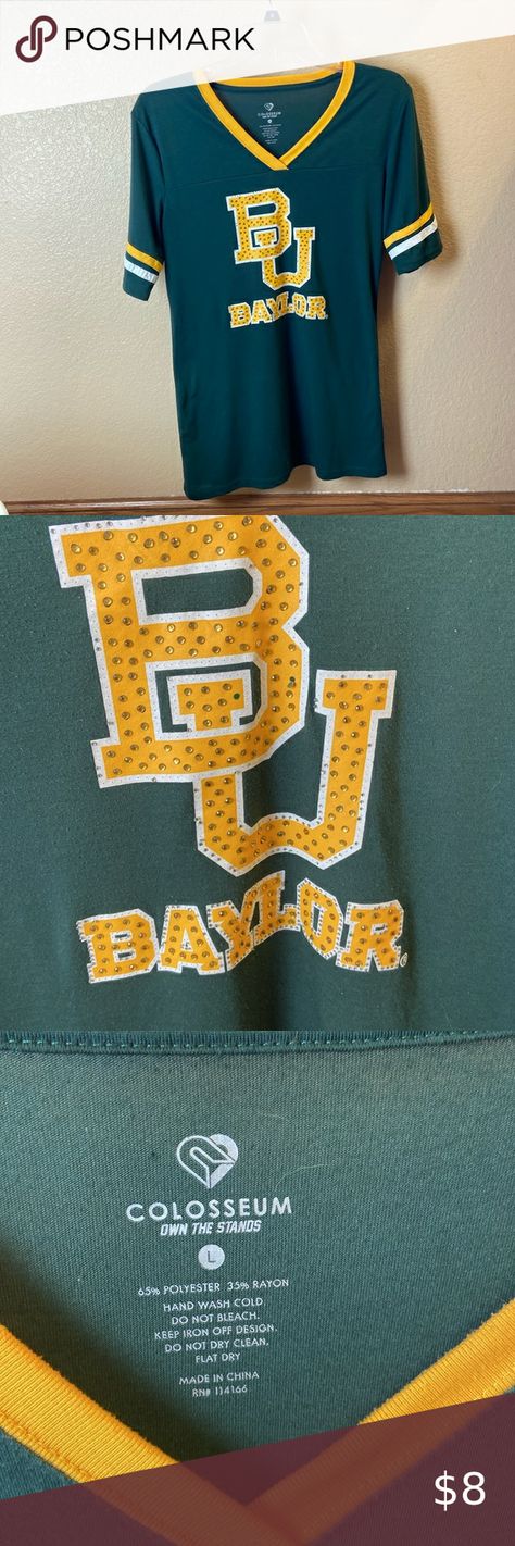 Baylor women’s shirt Rhinestone Embellishments, Embellishments, T Shirt, Fashion Tips, Clothes Design