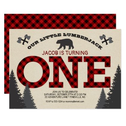 Lumberjack First Birthday Buffalo Plaid on Kraft Invitation Buffalo Plaid First Birthday, 1st Birthday Invitation Wording, Lumberjack First Birthday, First Birthday Invitation Cards, 1st Birthday Invitations Boy, Kraft Invitation, Social Media Party, 1st Birthday Invitation Template, 1st Birthday Party Invitations