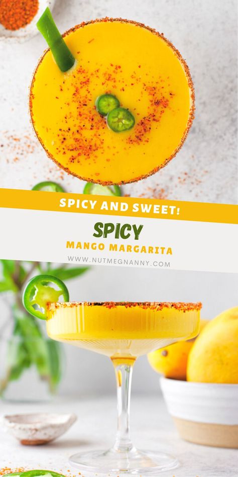 Blended Margarita Recipe, Mango Jalapeno Margarita, Mango Chile, Flavored Tequila, Mango Margarita Recipe, Mango Daiquiri, Tequila Recipe, Daiquiri Recipe, Spicy Drinks