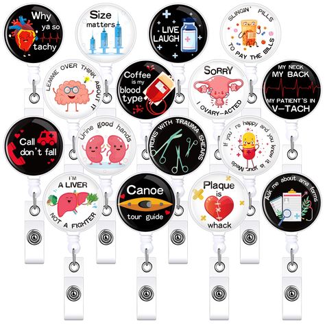 PRICES MAY VARY. Rich Quantity and Styles: you will receive 16 pieces of funny badge reels for nurses in various styles, each of them is printed with patterns and words, you can choose a favorite style to match your clothes, sufficient for your requirement of use and replace Retractable Badge Reel: the badge reel is composed of 2 parts, the badge part and the extension part, which is mainly made of nylon cord nurse, and can be extended to 23.6 inches at most, you do not need to bend over or remo Badge Buddies, Nurse Things, Men Office, Medical Badge, Man Office, Nursing Teacher, Badge Buddy, Funny Nurse, School Supply Labels