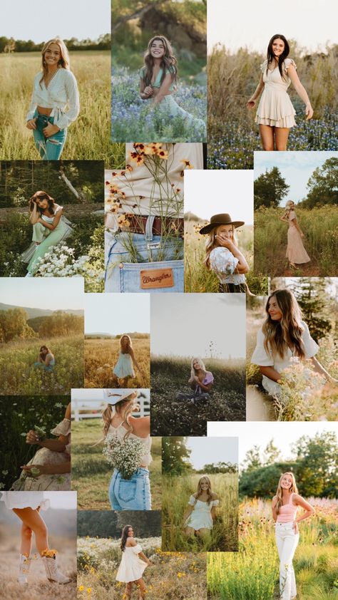 Summer Posing Photo Ideas, Countryside Photoshoot Ideas, Indiana Senior Pictures, Photoshoot In Field Picture Ideas, Senior Picture Ideas Sunflower Field, Senior Picture Ideas Flower Field, Wildflower Field Photoshoot, Photoshoot Mood Board, Wildflower Photoshoot