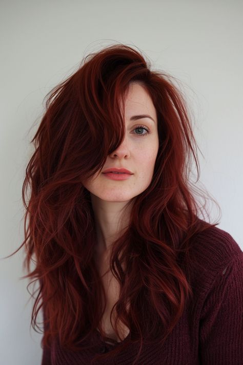 Red Types Of Hair Color, Red Hair Color For Dark Hair, Dark Rooted Red Hair, Dark Strawberry Red Hair, Red Hair Color Dark Roots, Intense Dark Red Hair, Dark Natural Red Hair Color, Cowgirl Cooper Hair Color, Dark Redhead Hair