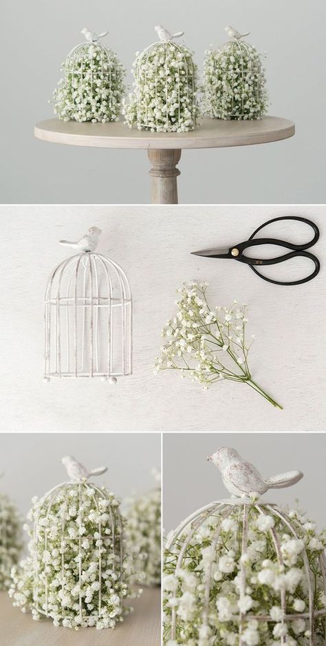 50 Stunning DIY Wedding Centrepieces - Ideas and Inspiration - Confetti.co.uk Diy Centrepieces, Wedding Birdcage, Spring Centerpiece, Babies Breath, Wedding Floral Centerpieces, Wedding Crafts Diy, Wedding Centerpieces Diy, Diy Centerpieces, Wedding Crafts