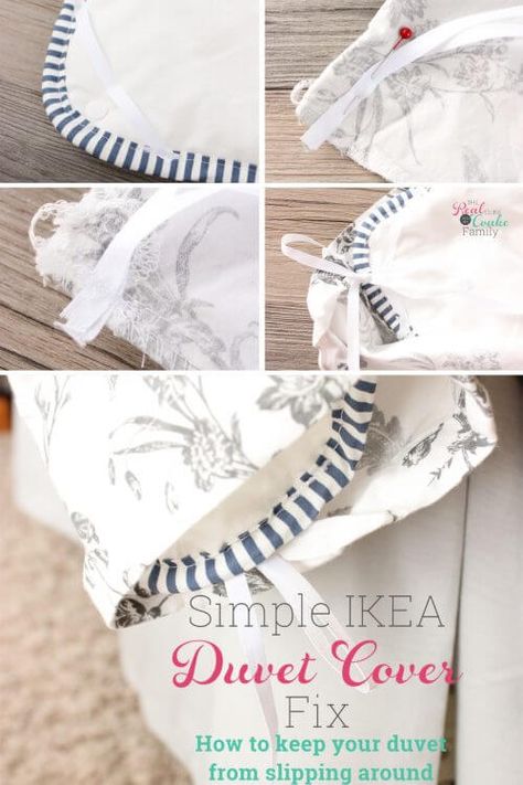 My IKEA duvet covers and inserts are always slipping around. This is such an easy diy duvet fix that requires a tiny bit of easy sewing and only $4! Perfection! #RealCoake #RealDIY #IKEA #IKEAHack #DIYCrafts #Duvet #Fix #sewing Ikea Duvet Cover, Diy Duvet, Ikea Duvet, Duvet Cover Diy, Twin Bedding, Shabby Chic Bedding, Bedding Sets Online, Luxury Bedding Collections, Doll Beds