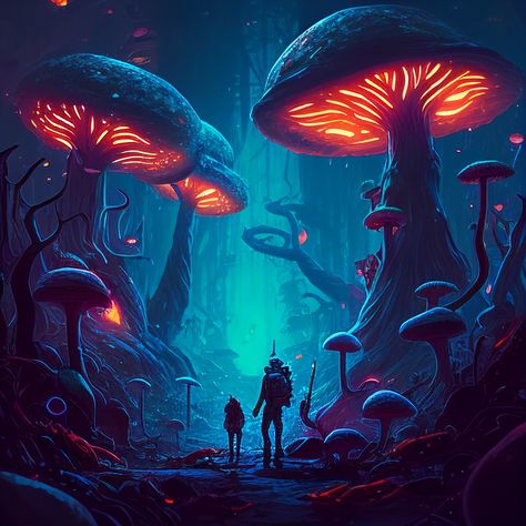 Scifi Environment, Giant Mushroom, Cave City, Mushroom Kingdom, Optical Illusions Art, Dnd Art, Fantasy Places, Mushroom Art, Illusion Art